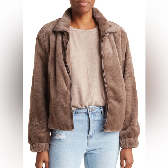 NEW Sanctuary Lux Faux Fur Front Zip Jacket In Portobello, XXL - Picture 3 of 4